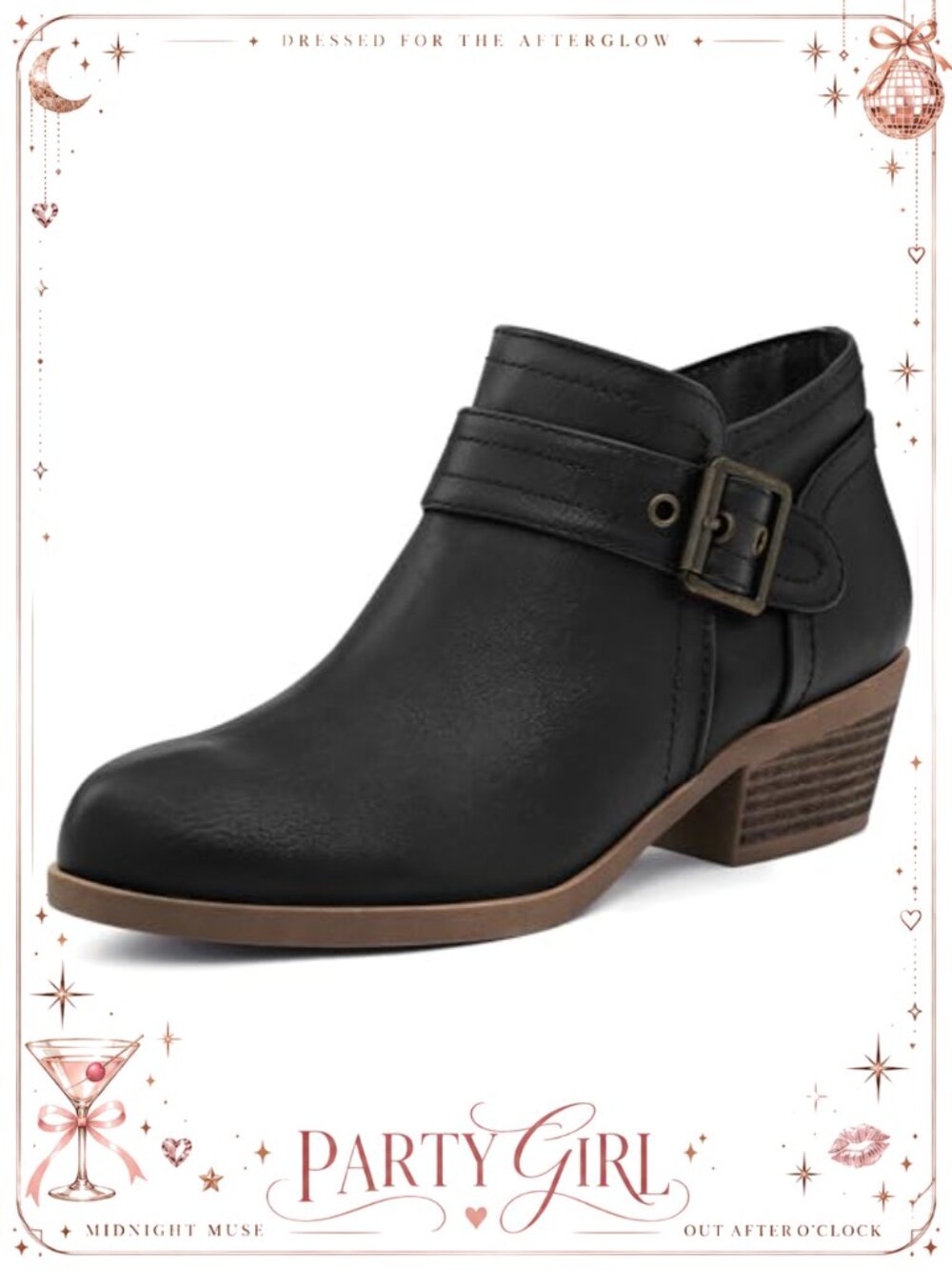 Women's Ankle Boots Low Chunky Stacked Heel Round Toe Booties Side Zipper